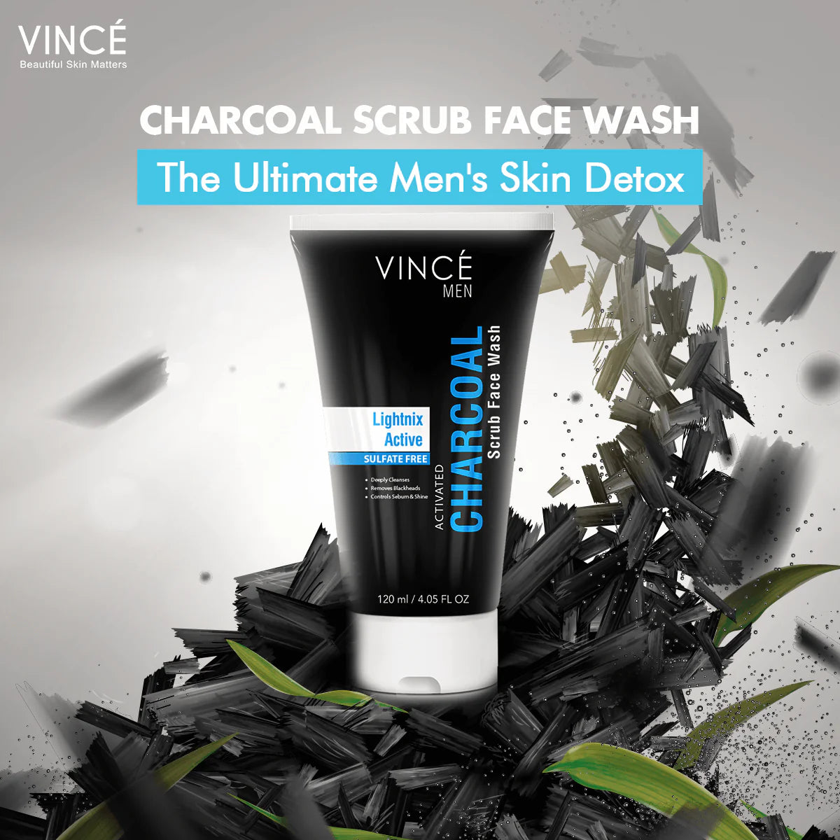 VINCE CHARCOAL SCRUB FACE WASH 120ML