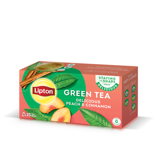 LIPTON GREEN TEA BAGS PEACH AND CINNAMON 25-PCS